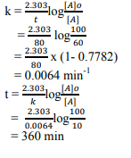 A first order reaction is 40% complete in 80 minutes. Calculate the value 